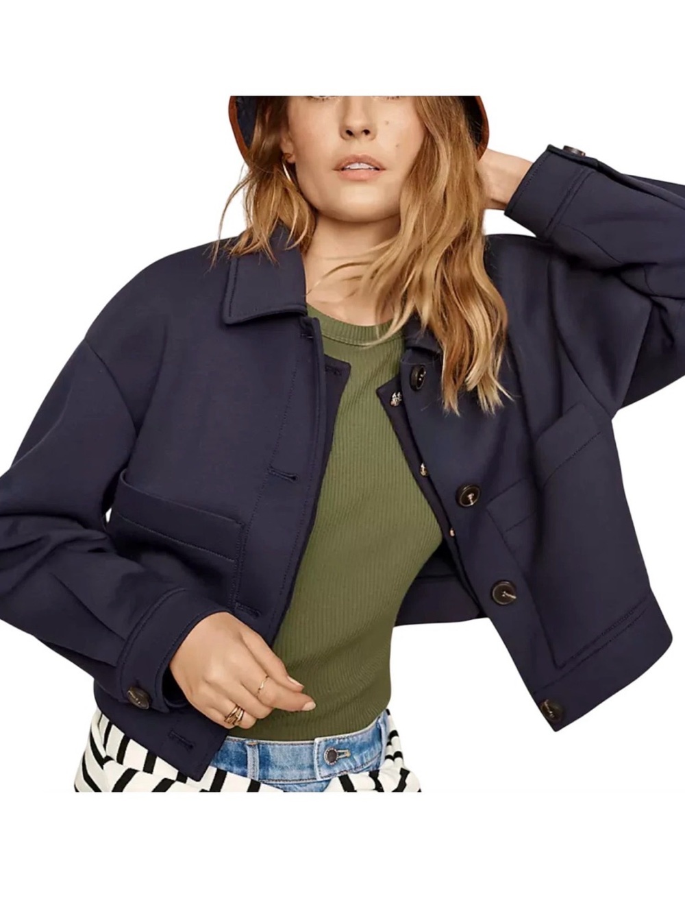 NEW ANN TAYLOR AT WEEKEND NIGHT SKY BLUE CROPPED SHIRT JACKET SZ XSP
